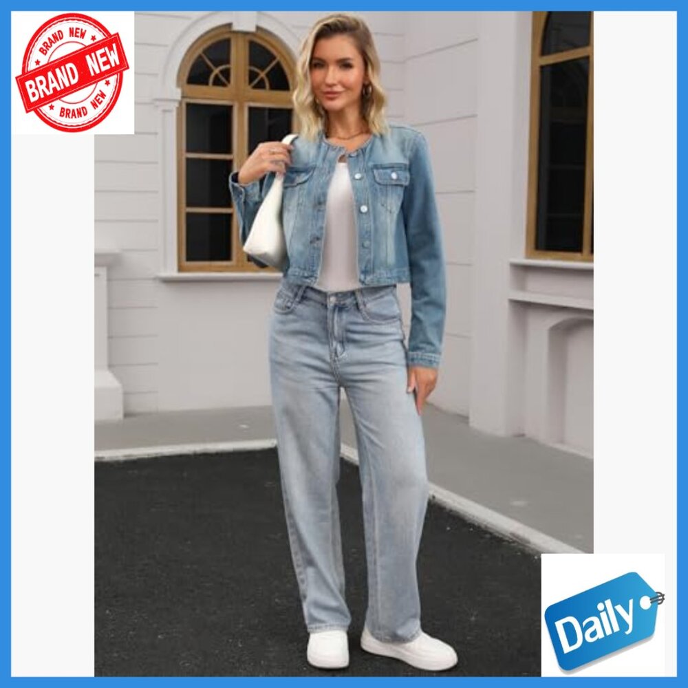 Classic Denim Jacket Collarless Button Down Long … - image 6